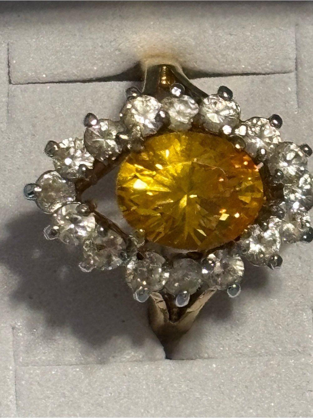 Vintage 14K Gold Electroplate Yellow Gemstone Halo Cocktail Ring Size 7.5